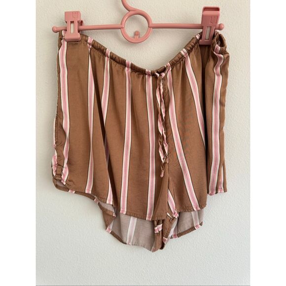 Aerie Pj to Party Pajama Set Button Down Short Size Small Brown Satin Pink - Picture 7 of 10